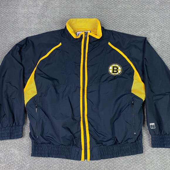 Boston Bruins Jacket Men's XL Black Vintage Logo 7 Windbreaker 90s NHL Hockey - Picture 1 of 11